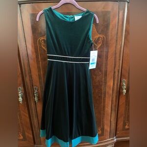 Green Velvet Holiday Dress w/rhinestone embellishments. Tween Girls size 16. NWT